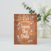 Rustic Mason Jar String Lights Save the Date Uitnodiging Briefkaart (Staand voorkant)