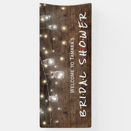 Rustic Mason Jar String Lights Vrijgezellenfeest B Spandoek (Verticaal)