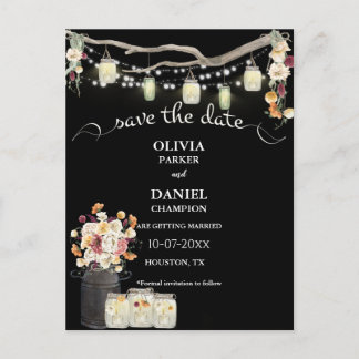 Rustic Mason Jar String Lights Waterverf Flowers Briefkaart