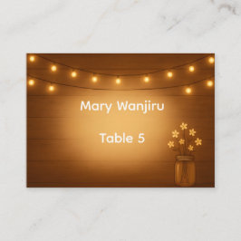 Rustic Mason Jar & String Lights Wedding Plaatskaartje
