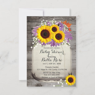 Rustic Mason Jar Sunflower Baby Shower Invitaties Kaart