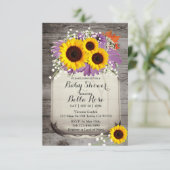 Rustic Mason Jar Sunflower Baby Shower Invitations (Debout devant)
