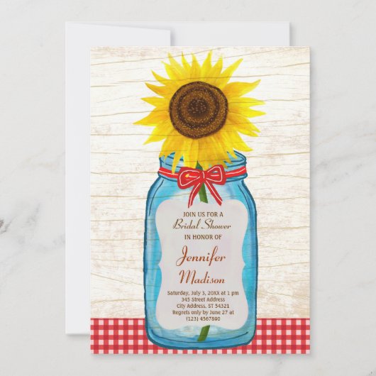 Rustic Mason Jar & Sunflower Bewaar de datum Save The Date (Voorkant)