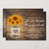 Rustic Mason Jar Sunflower Invitations de mariage (Devant / Derrière)
