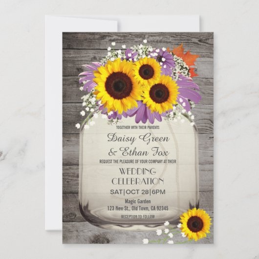 Rustic Mason Jar Sunflower Mariage Invitation (Devant)