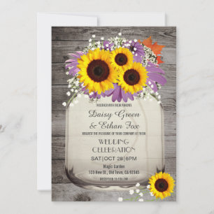 Rustic Mason Jar Sunflower Mariage Invitation