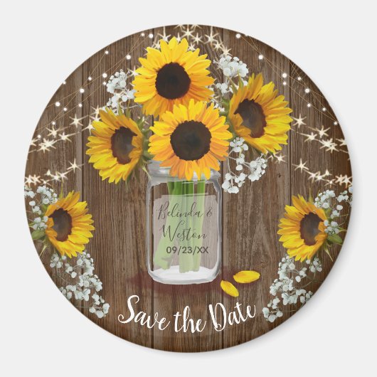 Rustic Mason Jar Sunflower Save the Date Wedding Magneet (Voorkant)