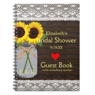 Rustic Mason Jar Sunflower Shower Book   Notitieboek