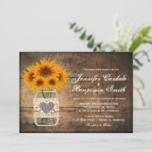 Rustic Mason Jar Sunflower Wedding Invitting Kaart (Staand voorkant)