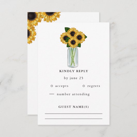 Rustic Mason Jar Sunflower Wedding RSVP Kaartje (Voorkant / Achterkant)