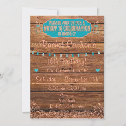 Rustic Mason Jar Sweet 16 Invitation d'anniversair (Devant)