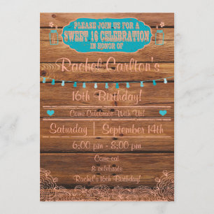 Rustic Mason Jar Sweet 16 Invitation d'anniversair