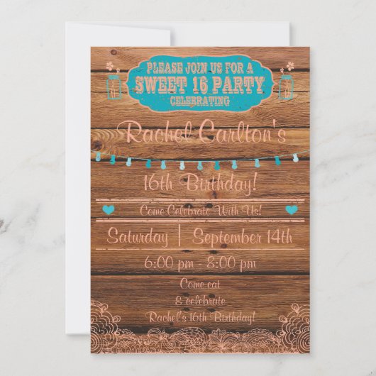 Rustic Mason Jar Sweet 16 Verjaardagsuitnodiging B Kaart (Voorkant)