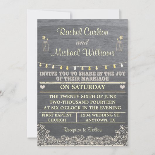 Rustic Mason Jar Wedding Invitation 2 Kaart (Voorkant)