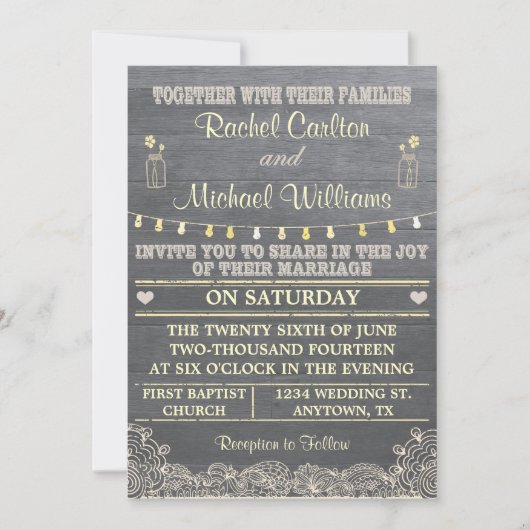 Rustic Mason Jar Wedding Invitation Kaart (Voorkant)