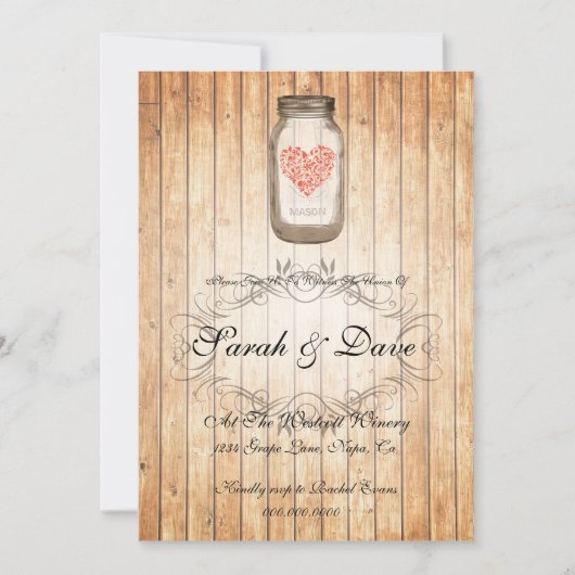 Rustic Mason Jar Wedding Invitation Kaart (Voorkant)