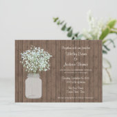Rustic Mason Jar Wedding Invitation on Wood Kaart (Staand voorkant)