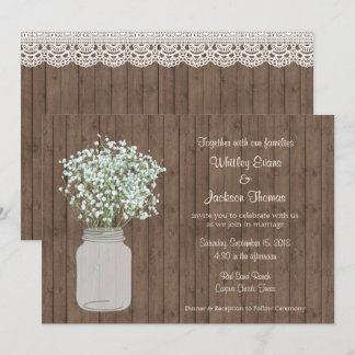 Rustic Mason Jar Wedding Invitation on Wood Kaart