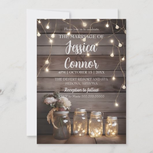 Rustic Mason Jar Wedding Wood Barn Background Kaart (Voorkant)