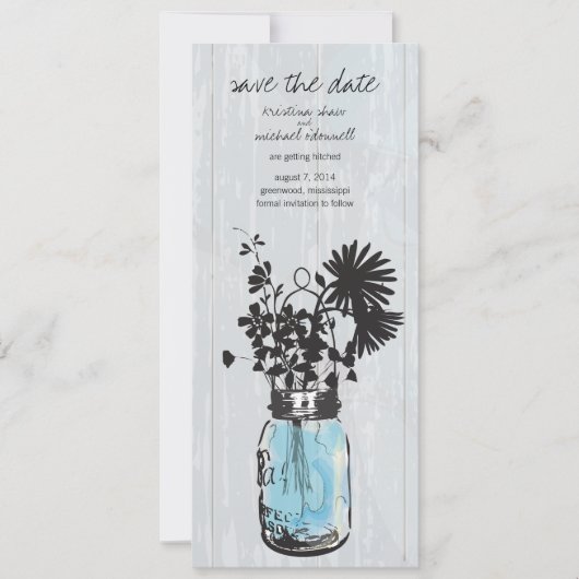 Rustic Mason Jar & Wildflower Sla de datum op Save The Date (Voorkant)
