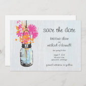 Rustic Mason Jar & Wildflower Sla de datum op Save The Date (Voorkant / Achterkant)