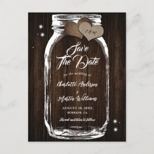 Rustic Mason Jar Wood Wedding Save The Date Aankondigingskaart