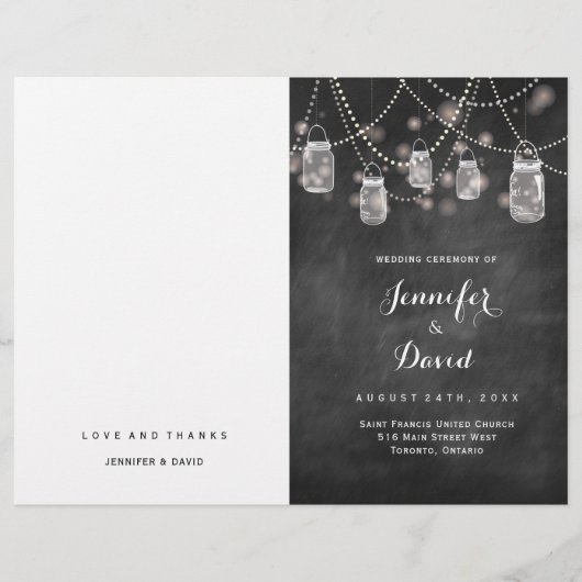 Rustic Mason Jars and Fireflies Wedding Programs (Voorkant)