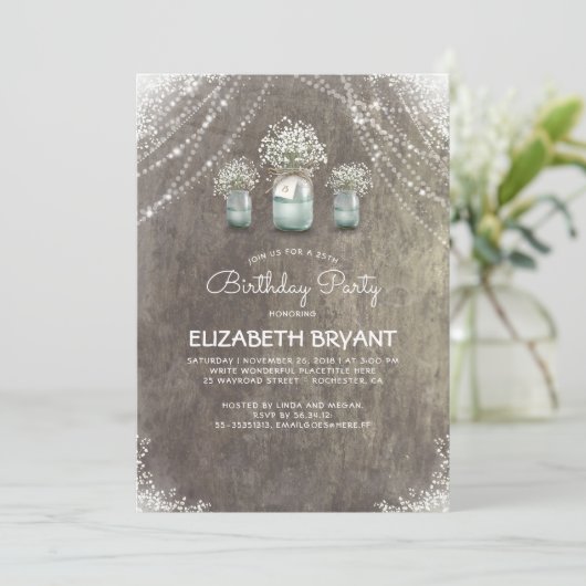 Rustic Mason Jars en Baby's Breath verjaardagsfees Kaart (Staand voorkant)