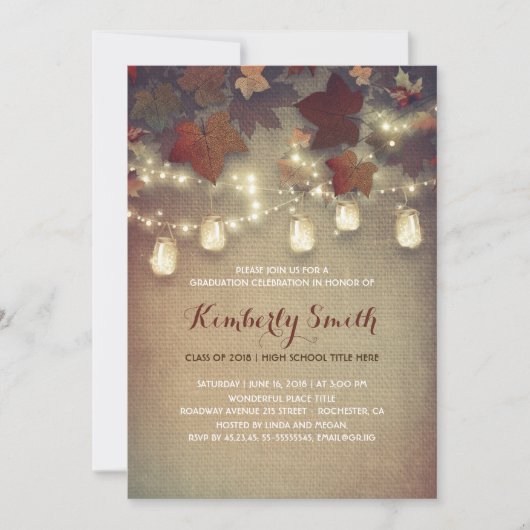 Rustic Mason Jars Lights Herfst Afstudeerfeest Kaart (Voorkant)