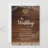 Rustic Mason Jars Lights Lace Gypsophilia WEDDING Kaart (Voorkant)