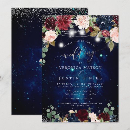 Rustic Mason Jars Midnight Sky Bourgondische bloem Kaart (Voorkant / Achterkant)