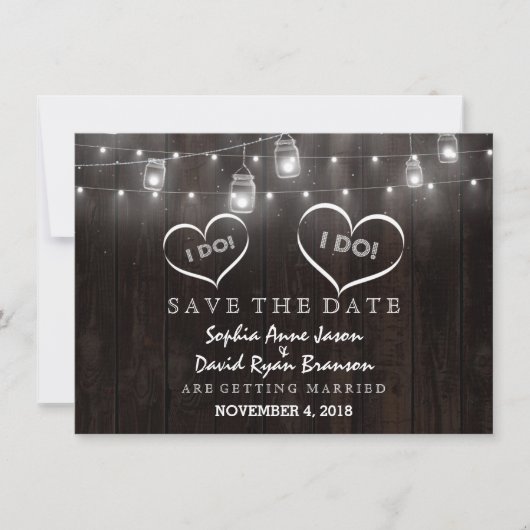 Rustic Mason Jars String Lights Barn slaat de datu Save The Date (Voorkant)