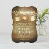Rustic Mason Jars String Lights Elegant Wedding Kaart (Staand voorkant)