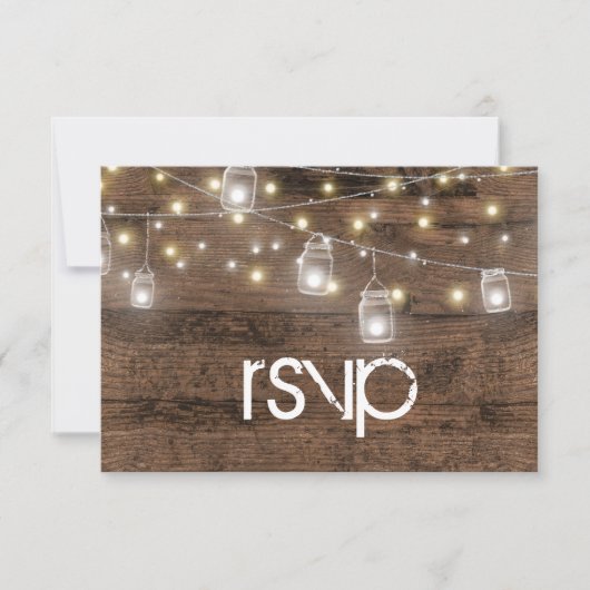 Rustic Mason Jars & String Lights Enclosure RSVP Kaartje (Voorkant)