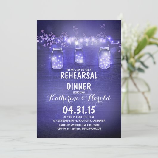 Rustic Mason Jars & String Lights repetitie diner Kaart (Staand voorkant)