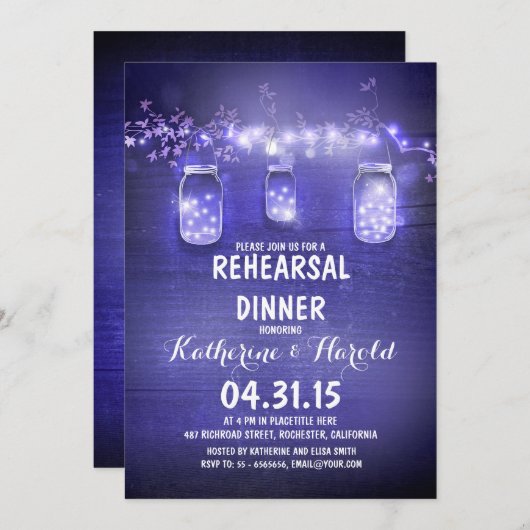 Rustic Mason Jars & String Lights repetitie diner Kaart (Voorkant / Achterkant)