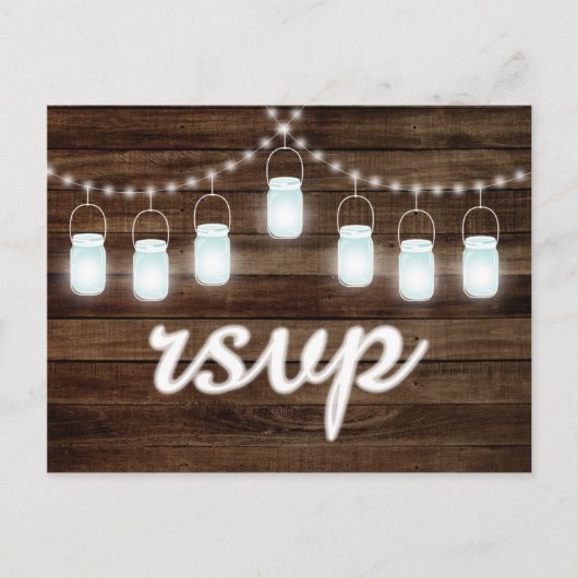 Rustic Mason Jars String Lights RSVP Uitnodiging Briefkaart (Voorkant)