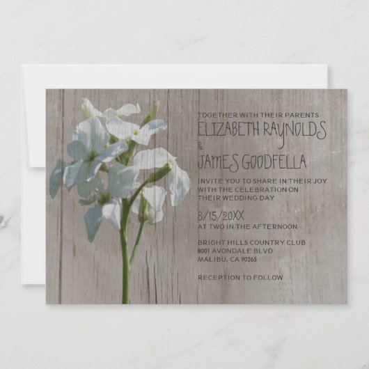 Rustic Matthiola Wedding Invitations Kaart (Voorkant)