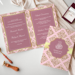 Rustic Mauve Pink Gold Damask Moslim Weddenschap