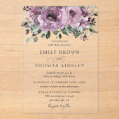 Rustic Mauve Plum Paarse Floral Greenery Wedding Acryl Uitnodigingen (Voorkant)