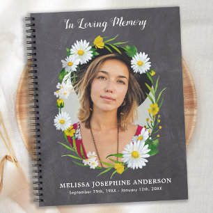 Rustic Memorial Daisy Floral Funeral Guest Book Notitieboek
