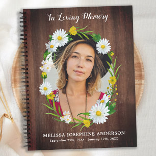 Rustic Memorial Floral Daisy Funeral Guest Book Notitieboek