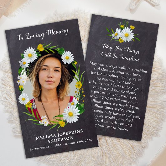 Rustic Memorial Floral Foto Funeral Prayer Kaart