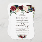 Rustic Merlot Navy Blue Floral Wedding Kaart (Voorkant / Achterkant)