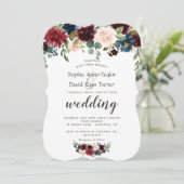 Rustic Merlot Navy Blue Floral Wedding Kaart (Staand voorkant)
