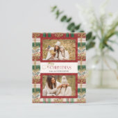 Rustic Merry Christmas Botanical Plaid 2 Foto Briefkaart (Staand voorkant)