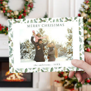 Rustic Merry Christmas Botanische Foto Feestdagenkaart