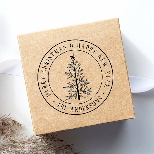 Rustic Merry Christmas Pine Tree Rubberstempel