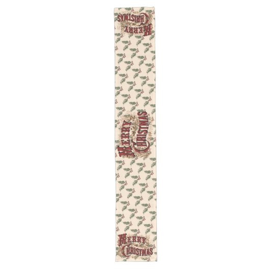 Rustic "Merry Christmas" with Holly Table Runner Lange Tafelloper (Voorkant)