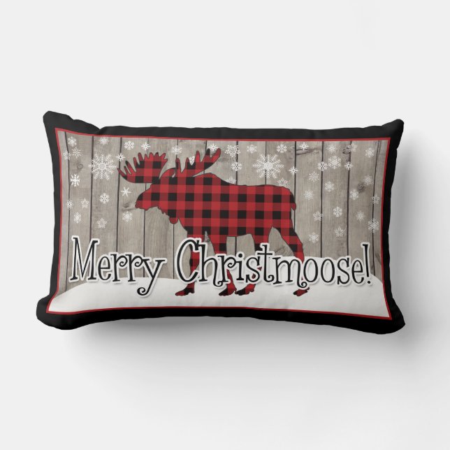 Rustic Merry Christmoose Lumbar Pillow Kussen (Voorkant)